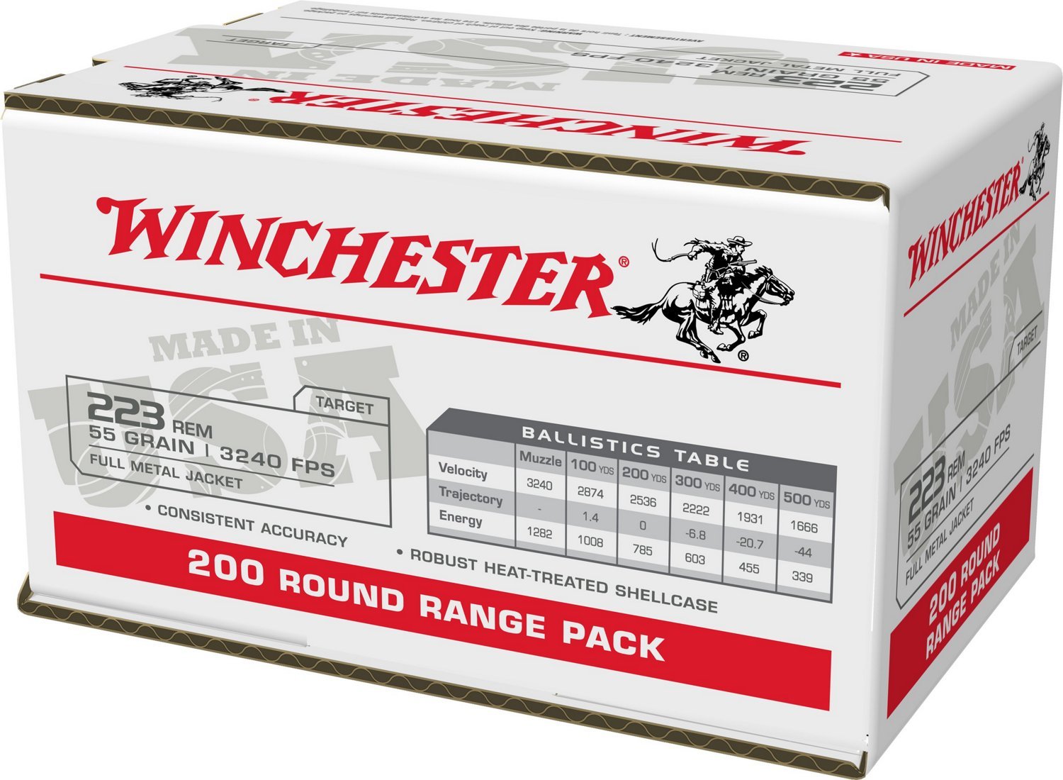 Winchester USA .223 Rem 55-Grain Full Metal Jacket Ammunition - 200 Rounds