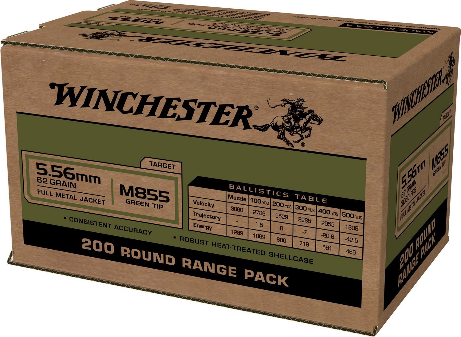 Winchester USA 5.56x45mm M855 Full Metal Jacket Lead Core Ammunition - 200 Rounds